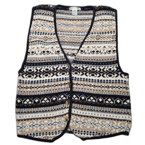 Vintage Jamie Scott Fair Isle Pattern Cardigan Sweater Vest Womens M Knit 1990s